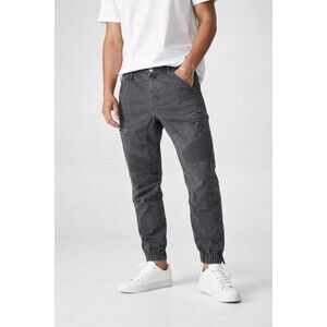 Cotton On Urban Moto Jogger Pants Charcoal Gray Ribbed Biker Stretch Mens 34
